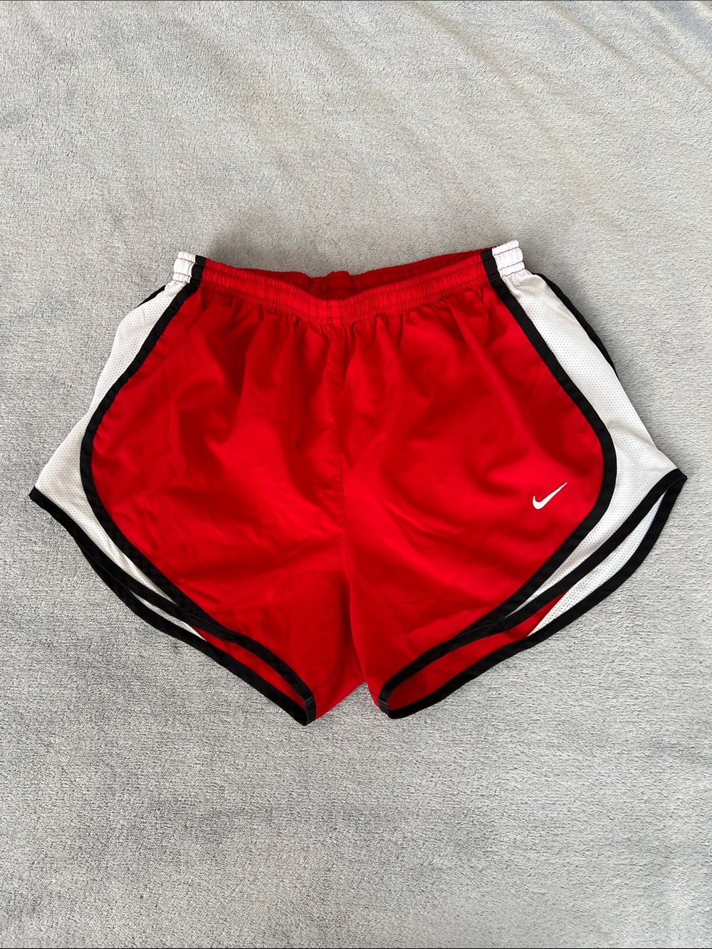 Nike Red and White Women's Running Shorts with Black Trim